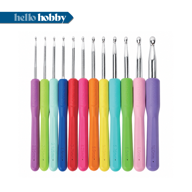 Ergonomic Crochet Hooks Set - Sizes B to N, 12-Piece Lightweight Aluminum Crafting Tools
