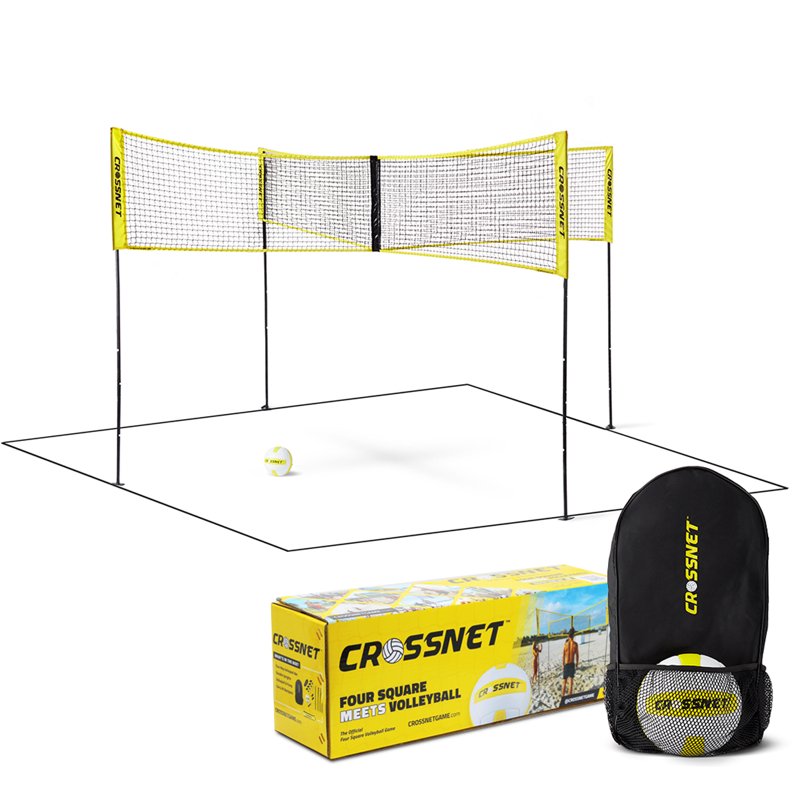 Portable Volleyball & Four Square Game Set with Carrying Backpack
