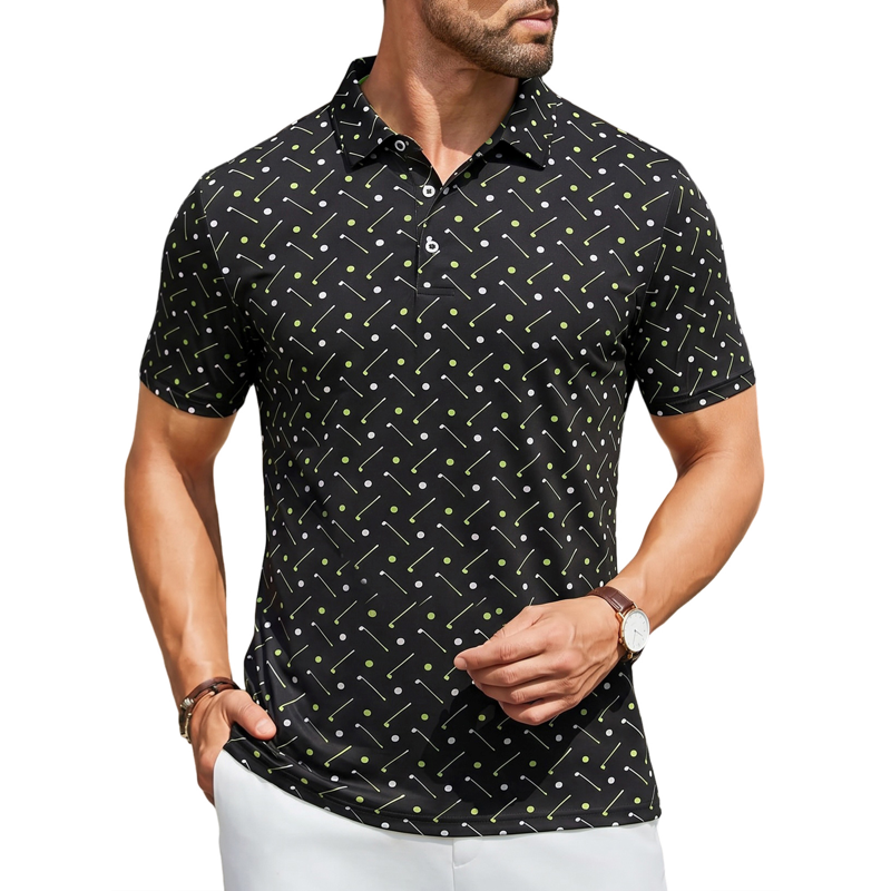 Men's Novelty Print Golf Polo Shirt - Quick Dry, Moisture Wicking Athletic Top