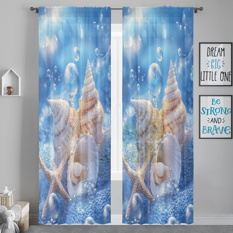 Starfish and Seashells Sheer Curtains 84 Inch Long 2 Panels Light Filtering Window Drapes