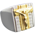 Men's Two-Tone Gold Stainless Steel Crucifix Ring with CZ - Faith Jewelry