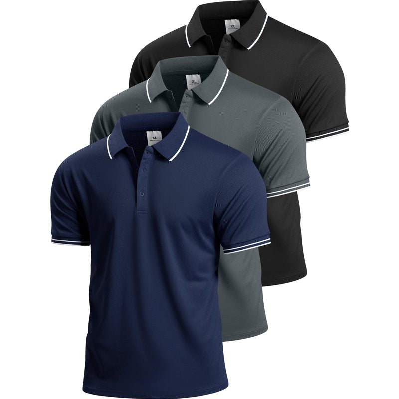 Men's Quick Dry Golf Polo Shirts 3-Pack Lightweight Breathable Casual Wear