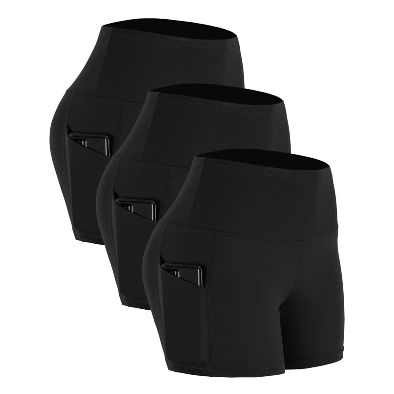 High Waist Women's Athletic Shorts 3-Pack with Pockets for Yoga & Workout