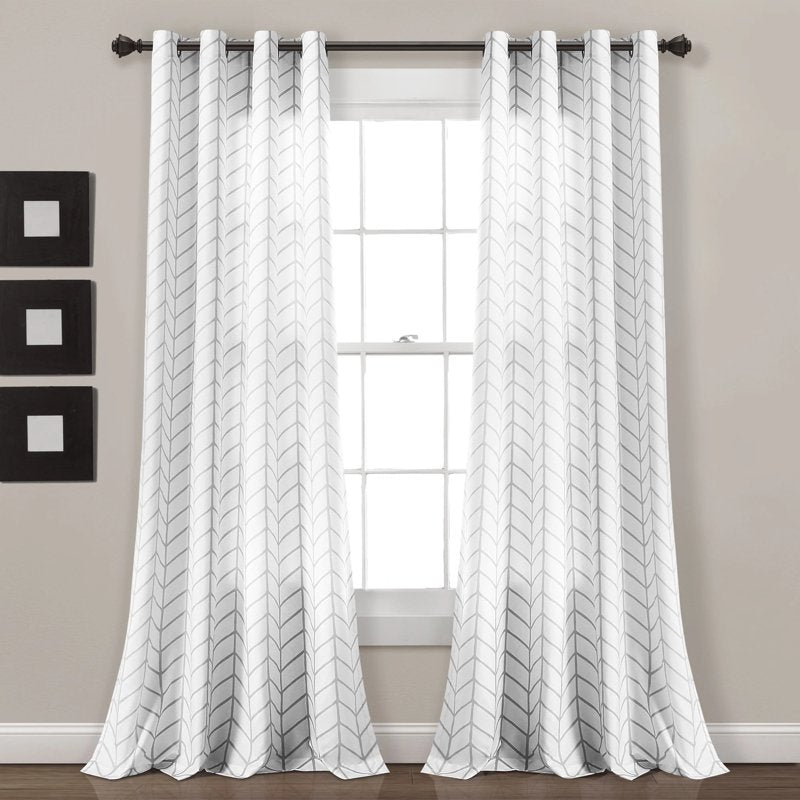 Grey Chevron Geo Window Curtain Panels Set - Modern Light Filtering Drapes, 52x84 Inches, Pair