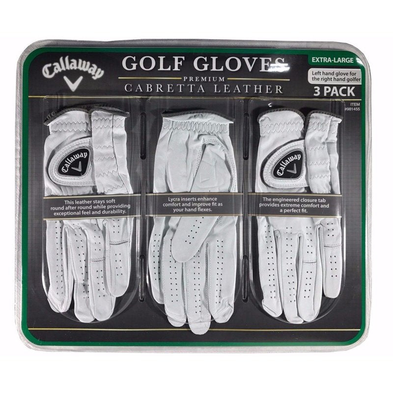 Callaway Premium Cabretta Leather Golf Gloves 3-Pack, Left Hand, XL