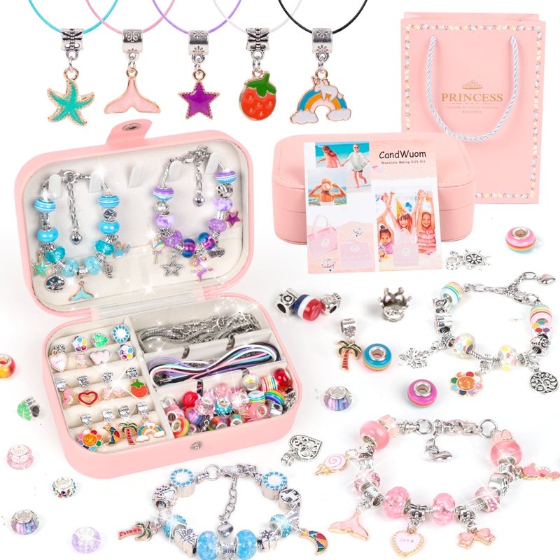 Girls Jewelry Making Kit with Charms & Organizer - 120 Pieces for Bracelets & Necklaces