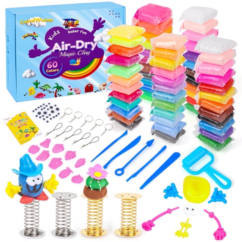 Kids Air Dry Modeling Clay Set - 60 Colors, Soft & Lightweight Craft Kit for Children
