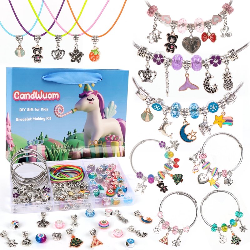 Kids Jewelry Making Kit with Unicorn Charm Beads & Accessories - Birthday Gift for Girls 5-12