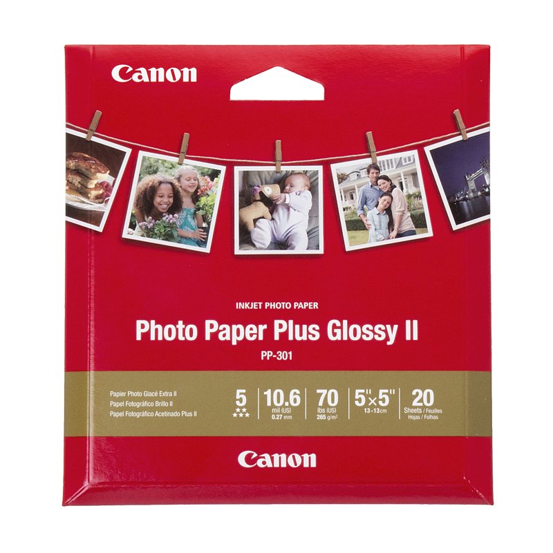 Canon PP-301 5x5 Inch Photo Paper Plus Glossy II - Square 20 Sheets