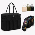 Large Canvas Yarn Storage Bag with Multiple Pockets & Yarn Holes for Knitting Crochet