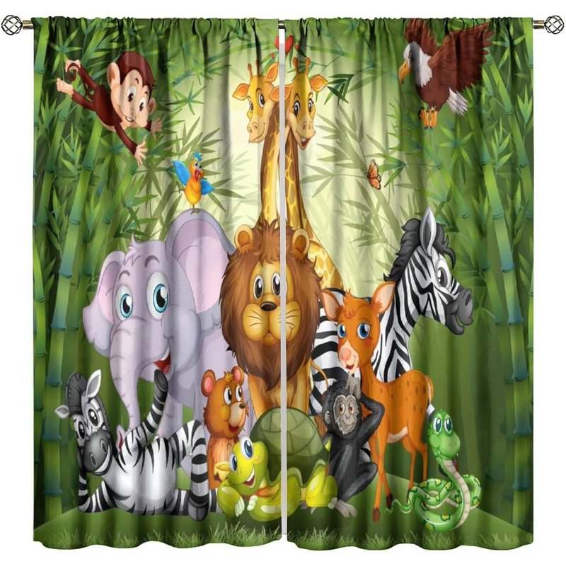 Kids Animal Cartoon Curtains - Insulated Window Drapes for Nursery & Classroom, 2 Panel Sets
