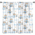 Kids Cartoon Bear Curtain Set with Insulated Drapes - Blue & White Striped Window Treatments, 2 Panels, Multiple Sizes