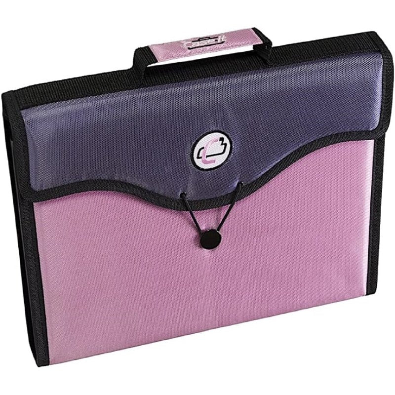 13-Pocket Expanding File Folder with Handle & Shoulder Strap - Pink & Red
