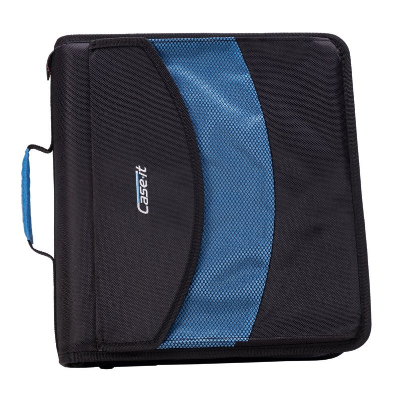 Dual 1.5-Inch D-Ring Zip Binder with Pockets & Handle - Sky Blue