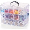 Large 3-Layer Clear Plastic Craft Storage Box with 30 Adjustable Compartments