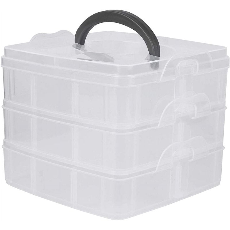 3-Tier Stackable Storage Container with 18 Adjustable Compartments for Crafts and Organization