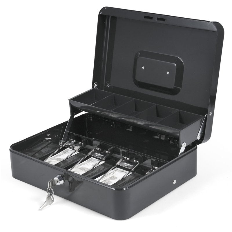 Metal Cash Box with Coin Trays and Lock for Secure Money Storage