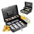 Large Locking Cash Box with Money Tray, 2-Layer Steel Safe for Cash, 11.8x9.4x3.5 inches