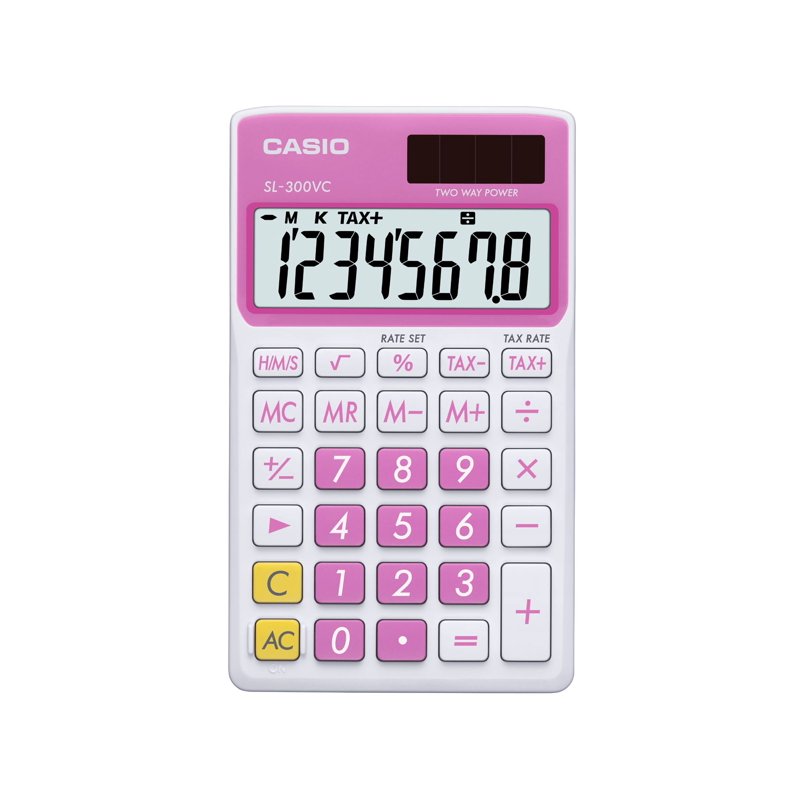 Pink Solar Wallet Calculator with 8-Digit Display — Compact & Portable