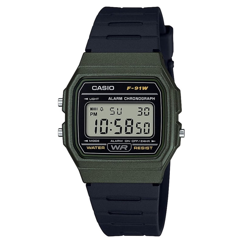 Digital Watch for Men Casual Waterproof F91WM-3A Black Green Resin