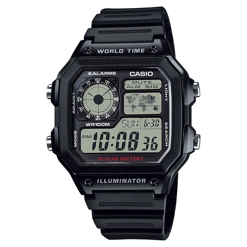 Digital Men's Sport Watch with Dual Time 10-Year Battery Water Resistant Resin