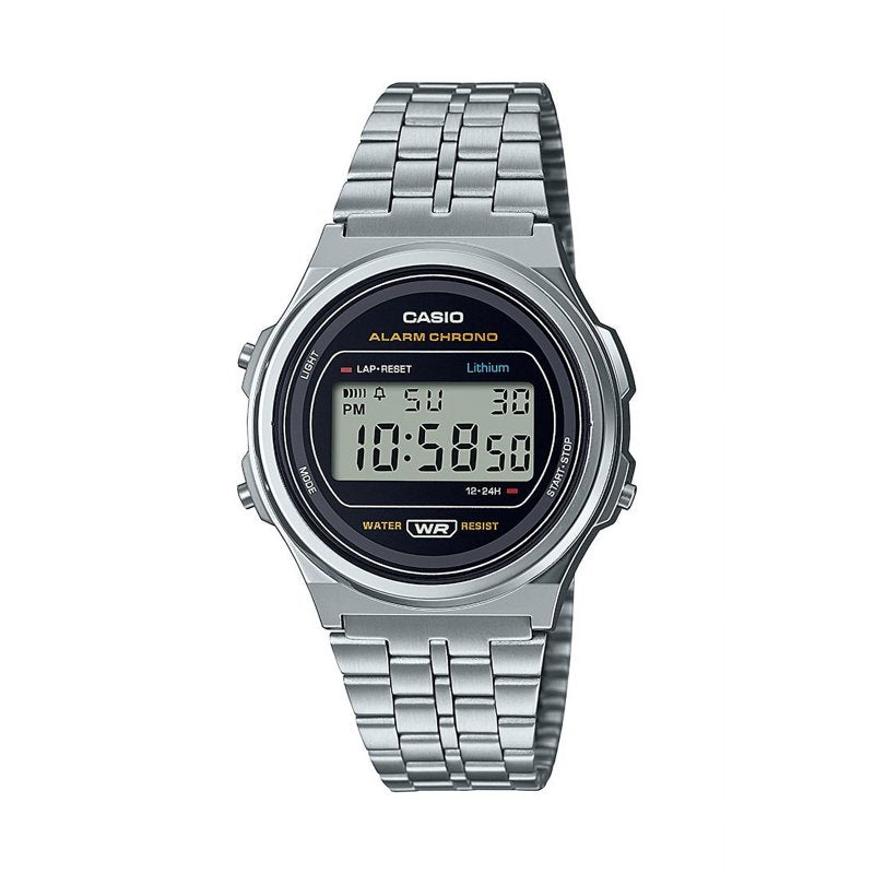 Unisex Digital Watch with Stainless Steel Band Water Resistance 7-Year Battery