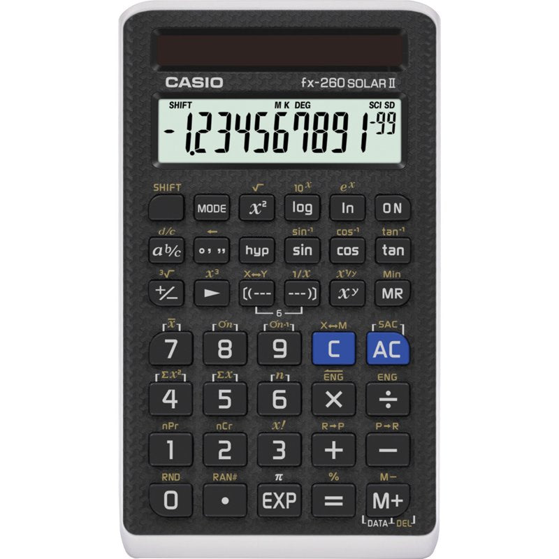 Scientific Calculator with Solar Power, 10-Digit Display, 144 Functions - Black