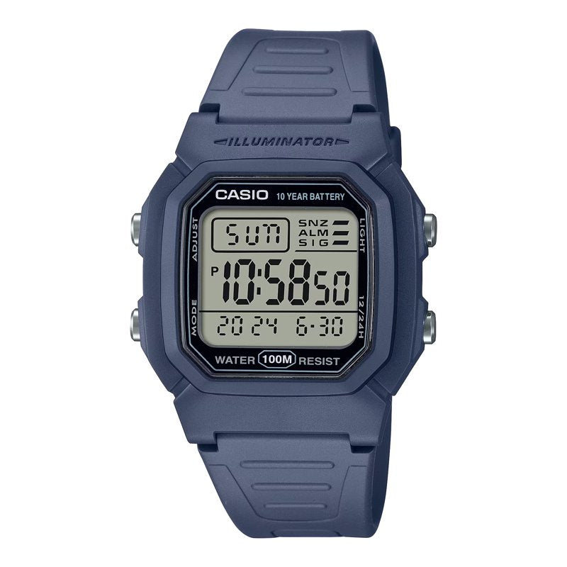 Men's Square Resin Digital Watch - Water Resistant, 10-Year Battery, Multi-Function