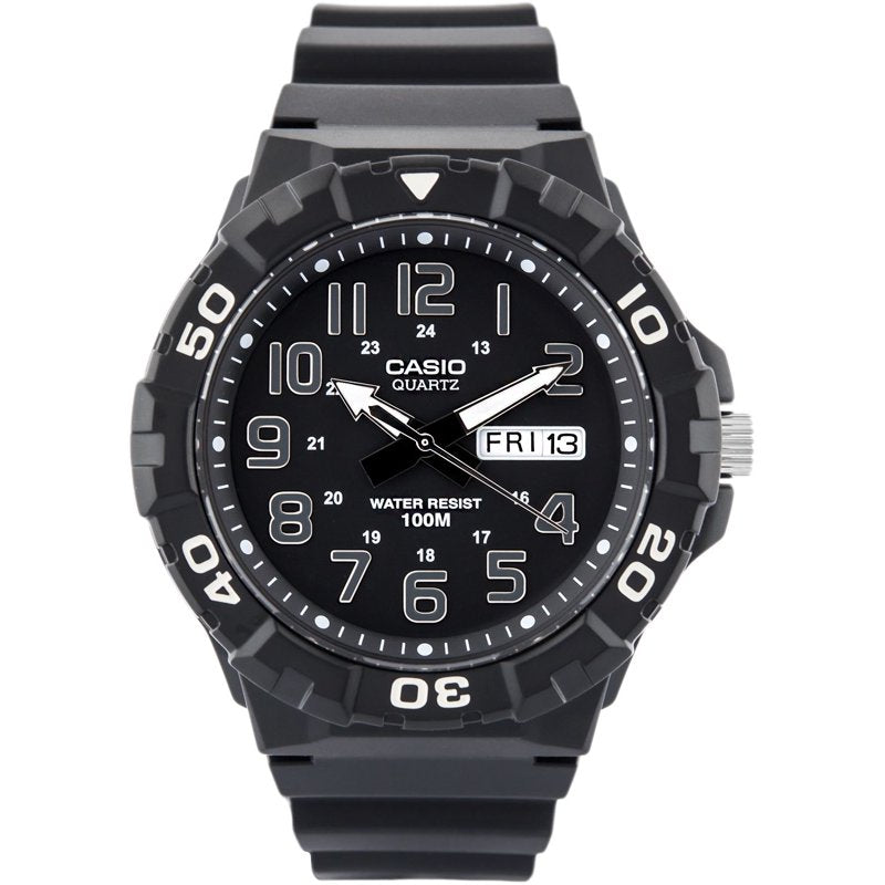 Men's Quartz Watch with Black Resin Strap, Water-Resistant 44.6mm Dial
