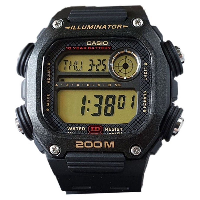 Digital Quartz Watch Men 200m Water-Resistant Resin Band 10-Year Battery