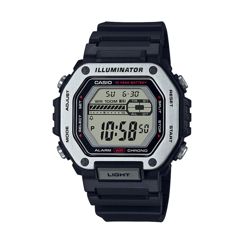 Digital Sport Watch with Stainless Steel Bezel and 10-Year Battery - Water Resistant