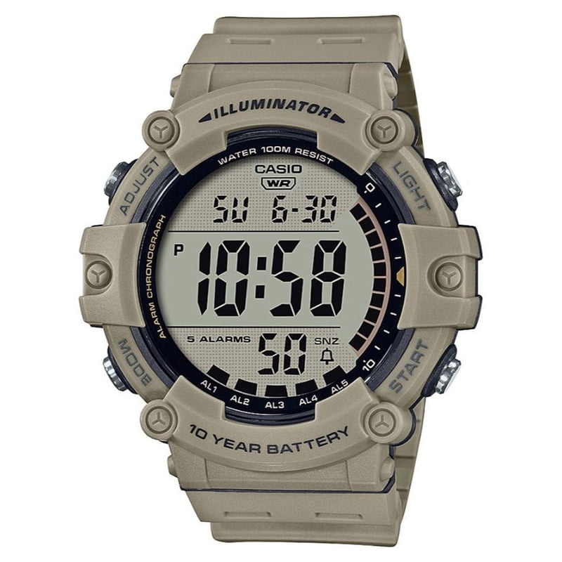 Digital Men's Wide Face Watch with Resin Strap - Water Resistant 100M