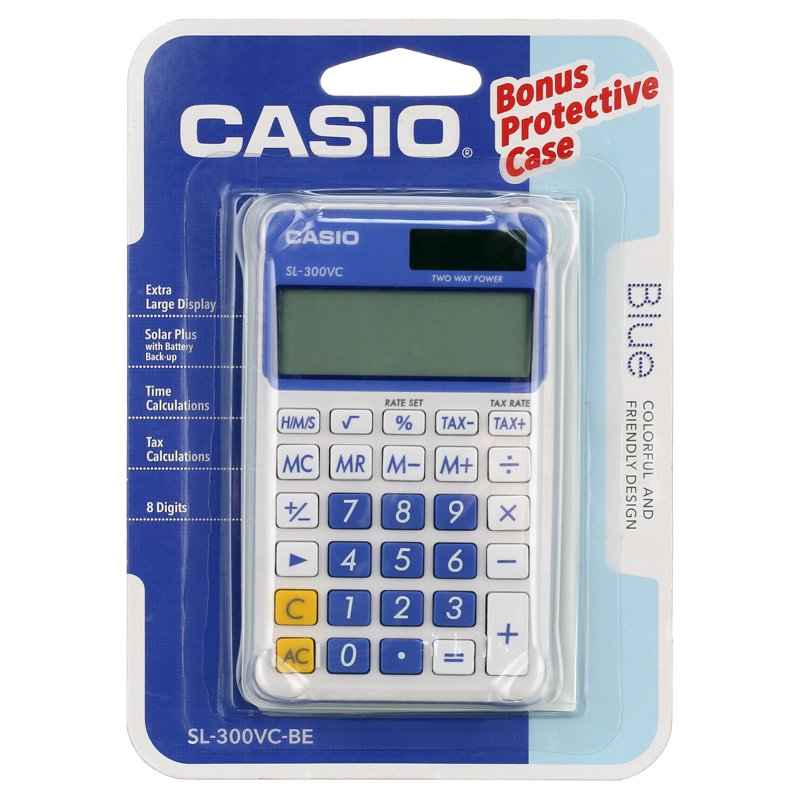 8-Digit Solar Power Calculator with Protective Wallet Case - Blue
