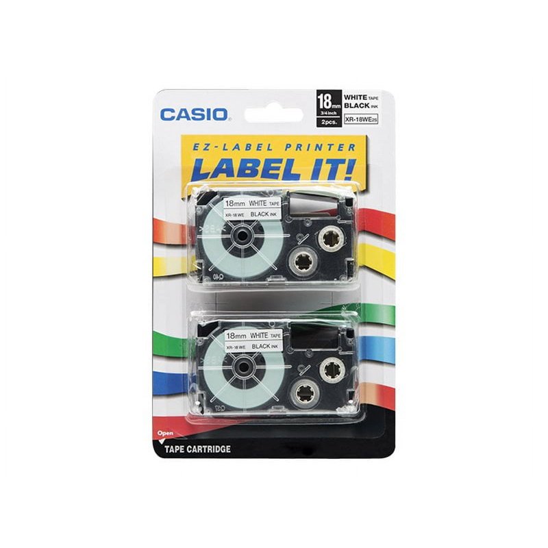 Cassette Tape Rolls for Label Makers - Black on White, 18mm x 26ft, 2 Pack