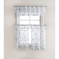 Cassandra Floral Embroidered Semi Sheer Kitchen Curtain Set - Blue & Aqua