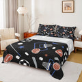 Castle Fairy Twin 3pc Sheet Set - Geometric Plaid & Sport Gamer Breathable Microfiber (Black Blue Brown) Twin