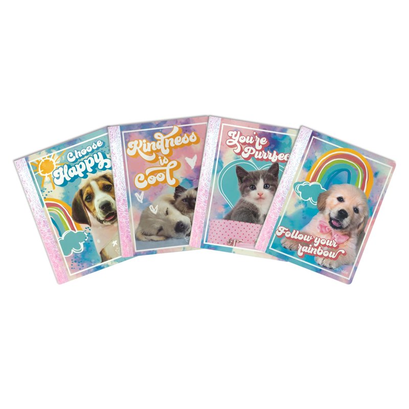 Cat Dog Hardcover Composition Book Set - Wide Ruled 4 Pack