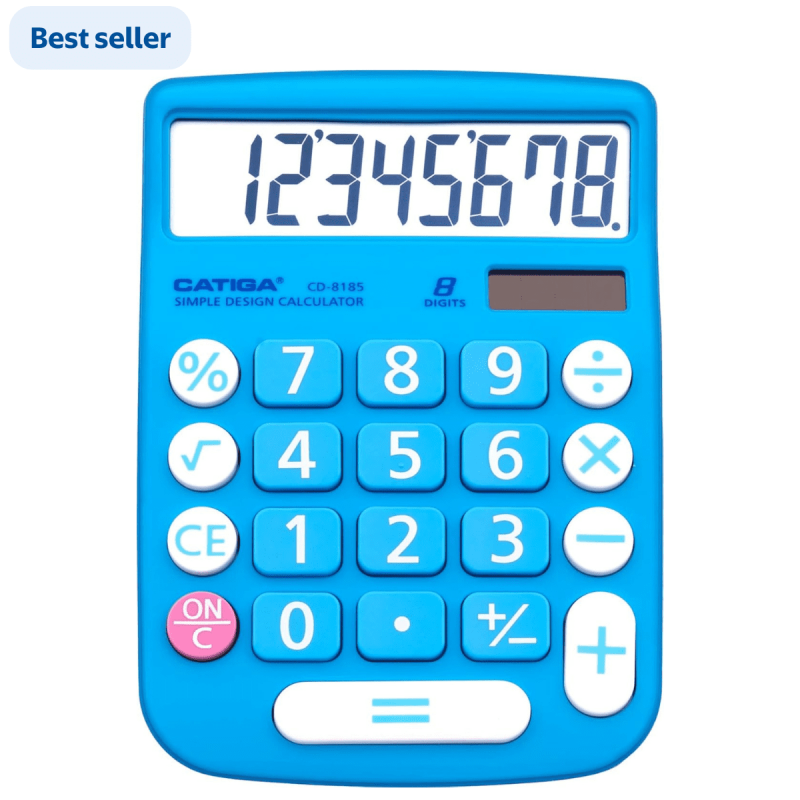 Dual Power Desktop Calculator with Large LCD & Buttons - 8 Digit, Multi-Color