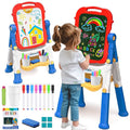 Kids Double-Sided Magnetic Art Easel with Whiteboard & Chalkboard, Adjustable Height, Blue