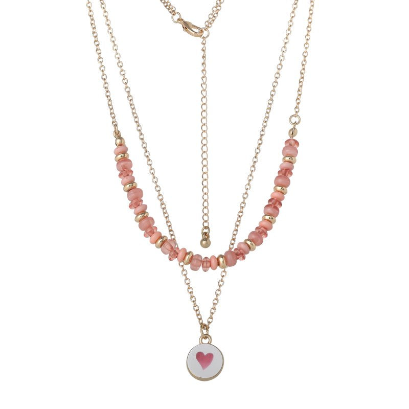 Women's Layered Beaded Heart Necklace with Adjustable Chain - Fashion Jewelry