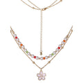 Women's Layered Flower Charm Necklace with Adjustable Chain - Trendy Jewelry Accessory