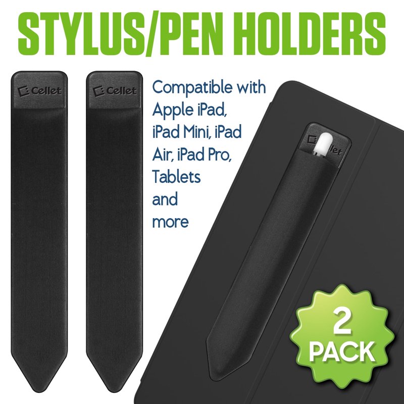 Stylus Pen Holder Sleeve 2-Pack for iPad Pro Air Mini Tablets - Black
