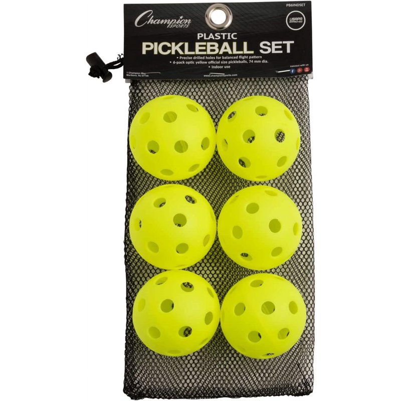 Official-Size Pickleball Balls Set - 6 Pack, Bright Yellow for Indoor Courts