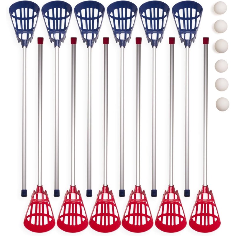Lacrosse Equipment Set with 12 Aluminum Sticks and 6 Vinyl Balls for Kids & Beginners