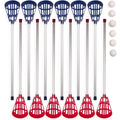 Lacrosse Equipment Set with 12 Aluminum Sticks and 6 Vinyl Balls for Kids & Beginners