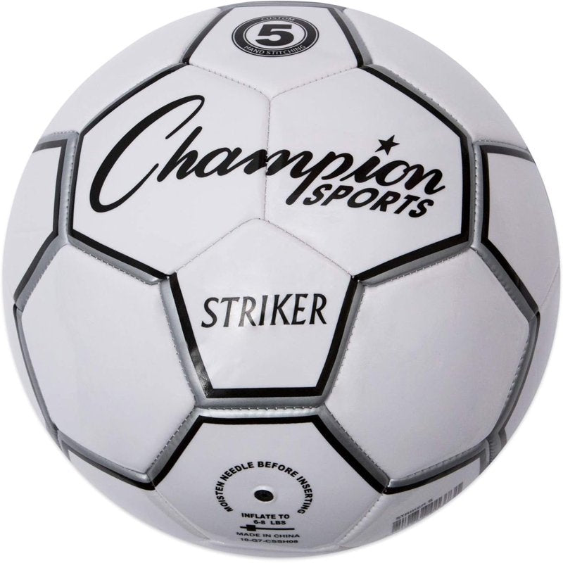 Champion Sports Striker Soccer Ball Size 5 - Black/White PU Cover, 32 Panels