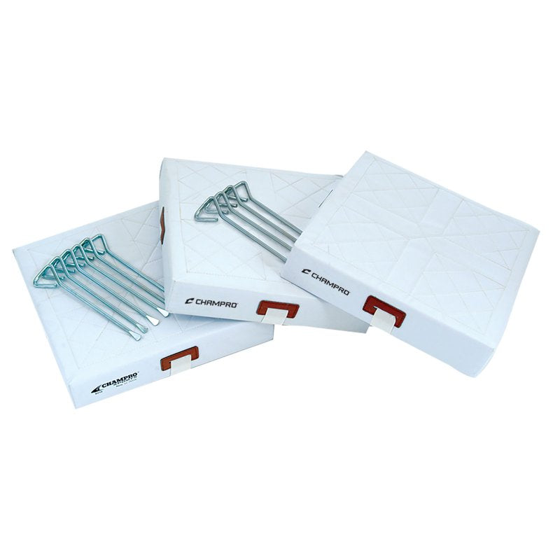 PVC Baseball Base Set with Web Straps & Spikes – Durable 14x14 Inch Softball Bases (Set of 3)