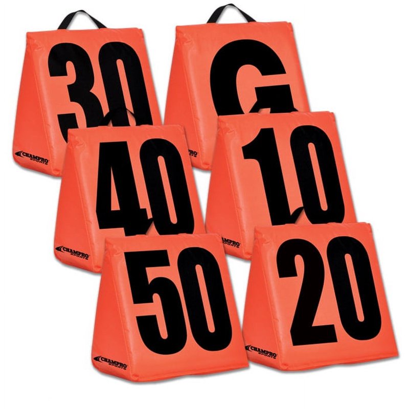 Weighted Football Yard Markers Set for Practice and Games - 13x13 Inch, Highly Visible Orange with Black Numbers