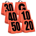 Weighted Football Yard Markers Set for Practice and Games - 13x13 Inch, Highly Visible Orange with Black Numbers