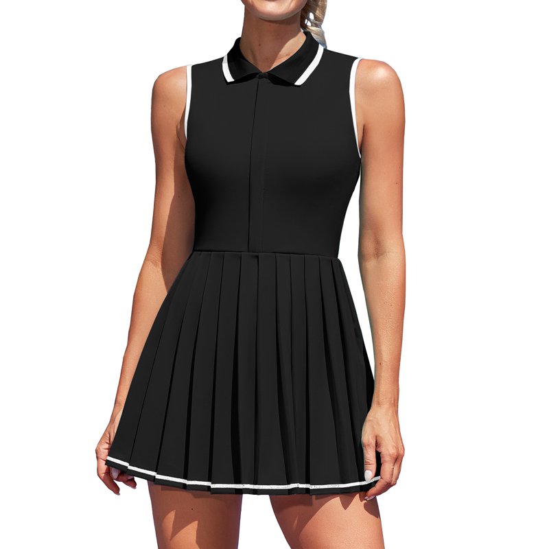 Women's Tennis Dress with Shorts & Pockets - Workout Golf Pleated Dress